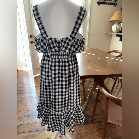 J.Crew Gingham Ruffle Midi Dress Size 12 Black White Check Cotton Lined Summer - Picture 4 of 11